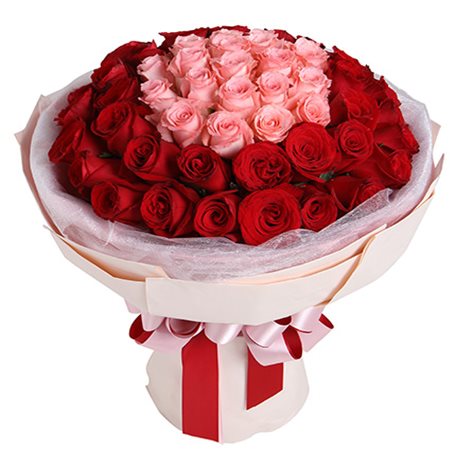 爱在心头----玫瑰50枝：戴安娜粉玫瑰19枝，红玫瑰