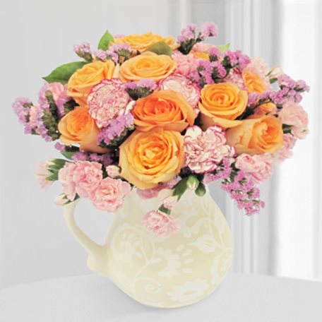 高档花瓶插花D----香槟色(或橙色)玫瑰11枝，粉色